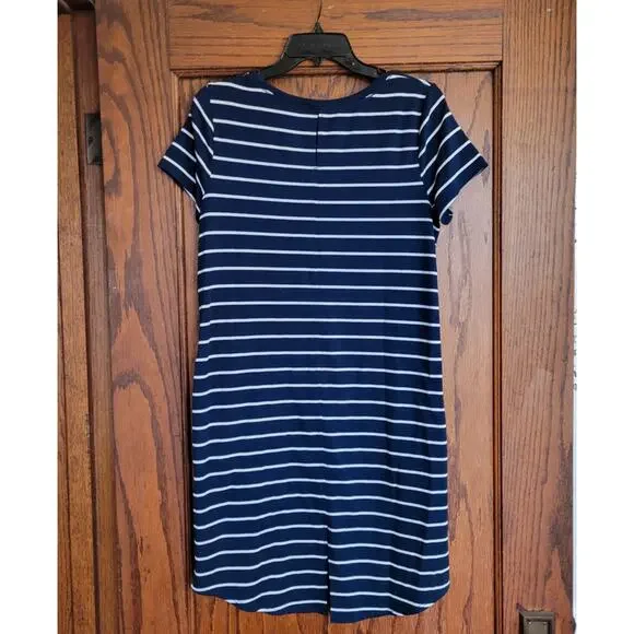 ST JOHNS BAY Shirt Dress Women Medium Blue White Striped Slip On Pockets Slit - Picture 2 of 12